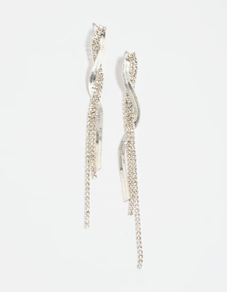 Silver Snake Diamante Drop Earrings