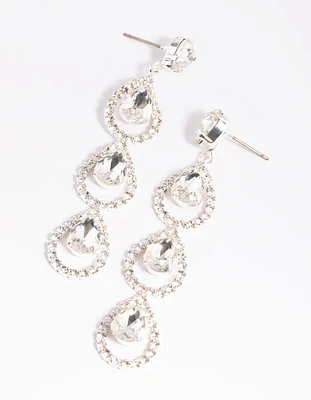 Silver Halo Drop Earrings