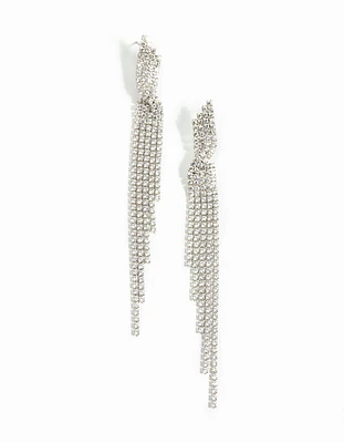 Rhodium Cubic Zirconia Twisted Drop Earrings