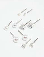 Silver Diamante Stud Earring 5-Pack