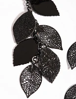 Matte Black Glitter Leaf Drop Earrings