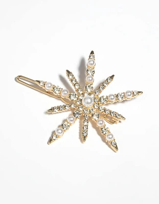 Gold Pearl & Diamante Star Clip