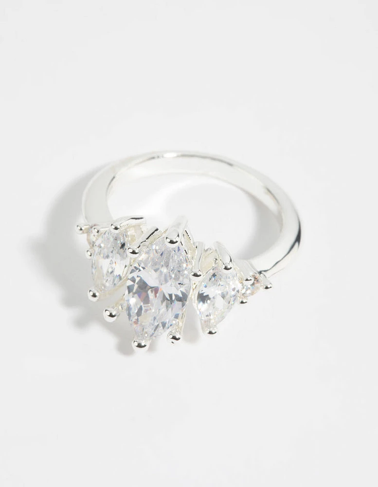 Silver Cubic Zirconia Navette Ring
