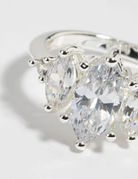 Silver Cubic Zirconia Navette Ring