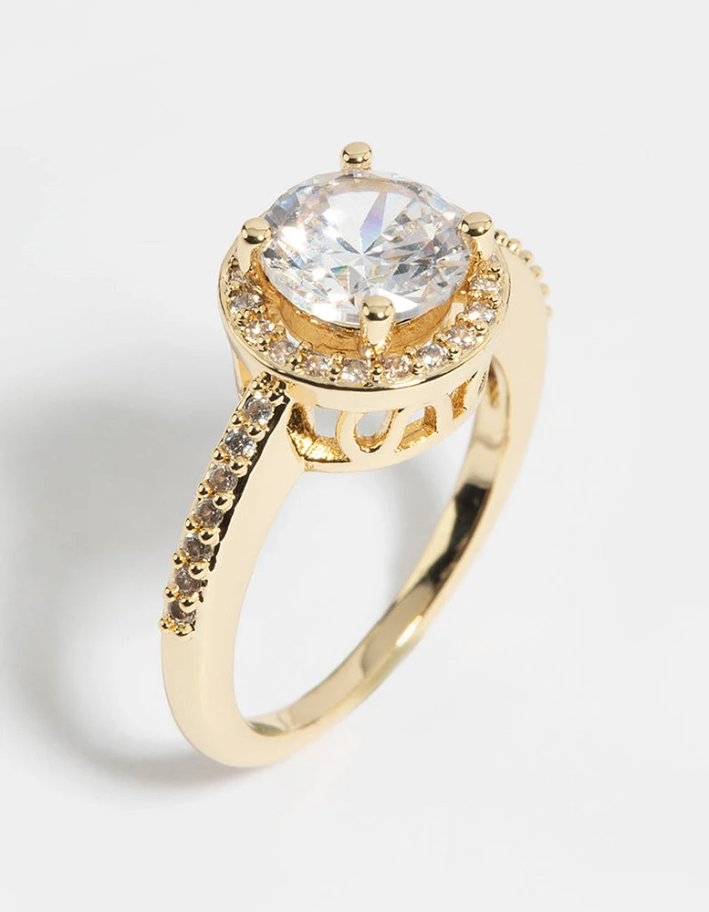 Gold Cubic Zirconia Solitaire Ring