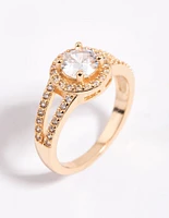 Gold Plated Cubic Zirconia Halo Ring