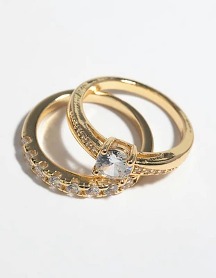 Gold Plated Cubic Zirconia Engaement Ring Set