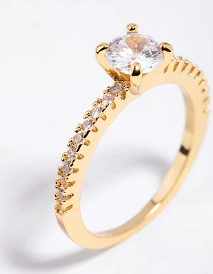 Gold Plated Cubic Zirconia Textured Ring