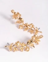 Gold Floral Branch Cuff Earrings