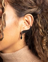 Matte Black Diamante Wing Cuff Earrings