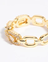 Gold Plated Cubic Zirconia Chain Ring