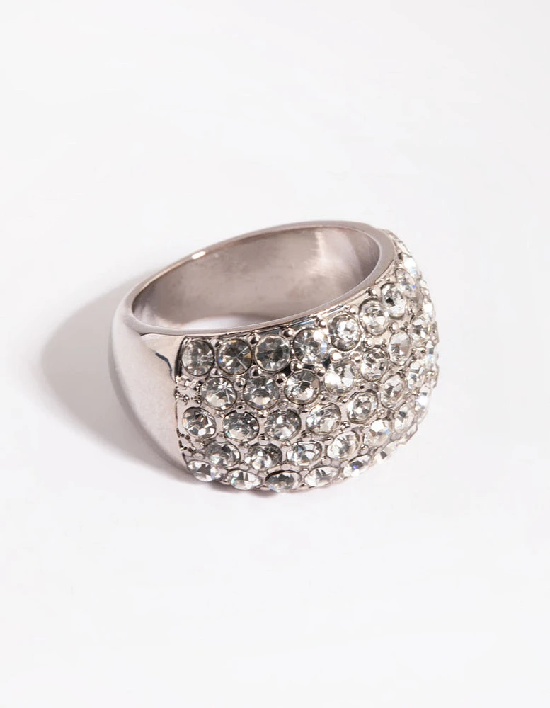 Rhodium Diamante Dome Ring