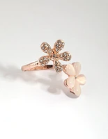 Rose Gold Diamante Flower Ring