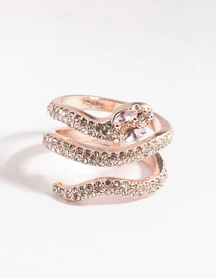 Rose Gold Diamante Snake Ring