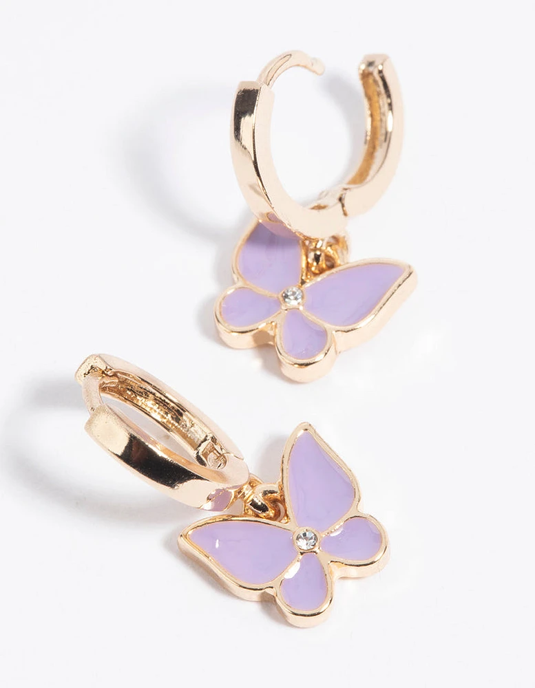 Purple Butterfly Huggie Hoop Earrings