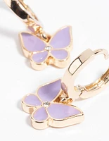 Purple Butterfly Huggie Hoop Earrings