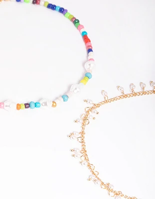 Gold Pearl Anklet Set