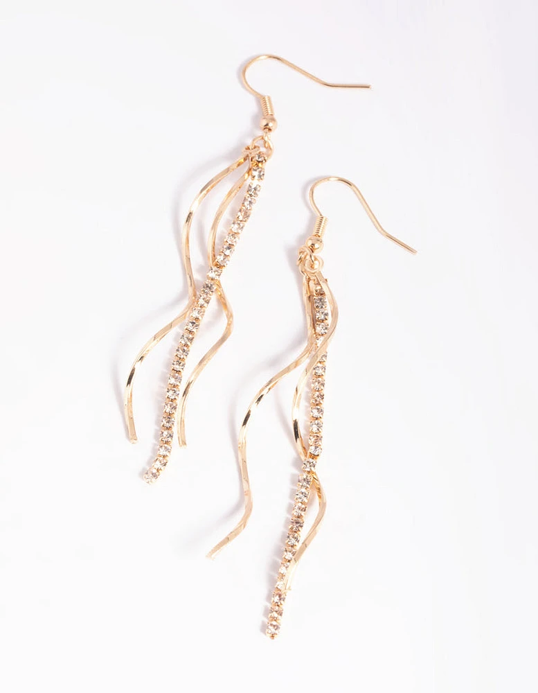 Gold Diamante Twisted Drop Earrings