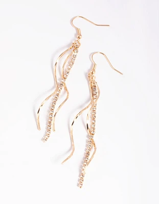 Gold Diamante Twisted Drop Earrings