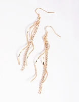 Gold Diamante Twisted Drop Earrings