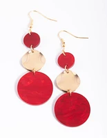 Red Disc Drop Earrings