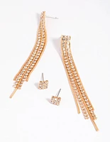 Gold Diamante Stud Earring Set