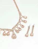 Rose Gold Teardrop Diamante Necklace & Earrings Set