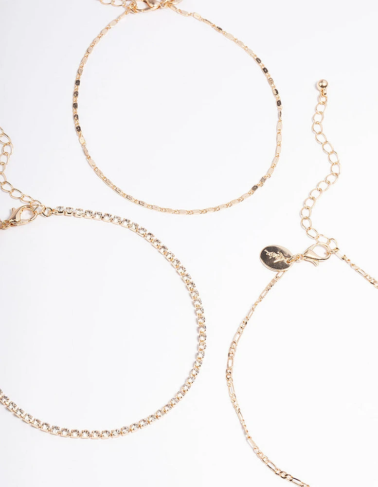 Gold Diamante Anklet 4-Pack