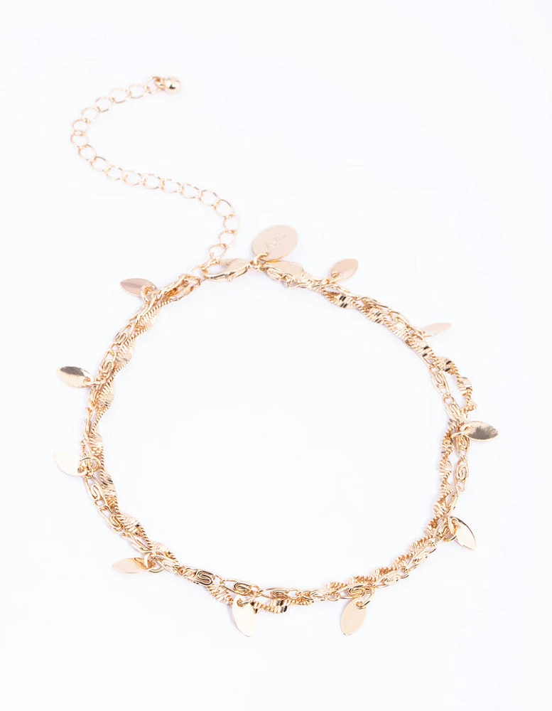 Gold Twisted Leaves Anklet Set