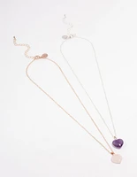 Mixed Metal Semi-Precious Heart Necklace Set