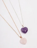 Mixed Metal Semi-Precious Heart Necklace Set