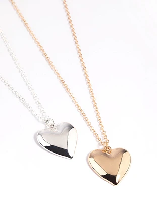 Mixed Metal Statement Heart Necklace Set