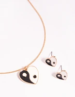 Black & White Yin Yang Necklace & Stud Earrings