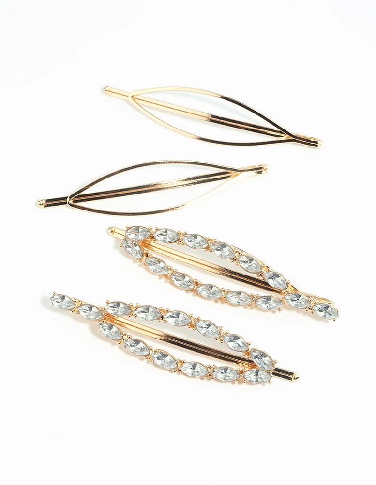 Gold Diamante Oval Clips