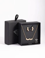 Gold Diamond Simulant Flower Necklace & Earrings Set