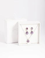 Rhodium Diamond Simulant Pearl Necklace & Earrings Set