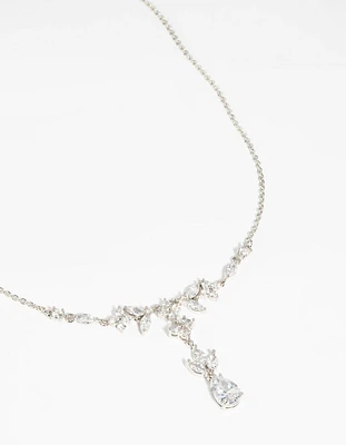 Diamond Simulant Flower Statement Necklace