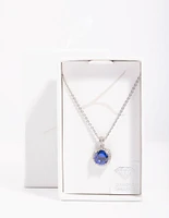 Diamond Simulant Sapphire Halo Necklace