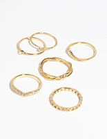 Gold Plated Diamante Twist Ring 6-Pack