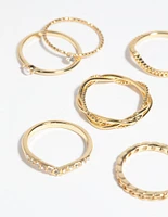 Gold Plated Diamante Twist Ring 6-Pack