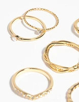 Gold Plated Diamante Twist Ring 6-Pack