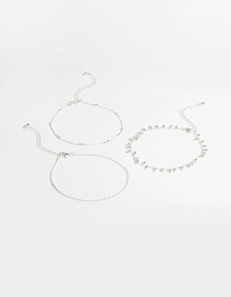 Silver Plated Dainty Anklet Pack