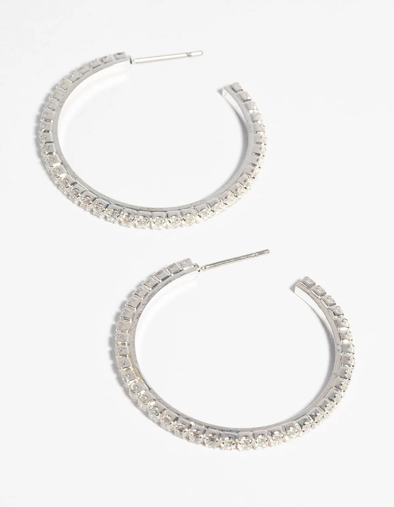 Silver Cubic Zirconia Hoop Earrings