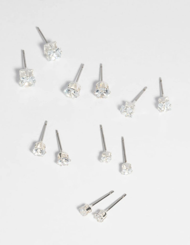 Silver Cubic Zirconia Earring 6-Pack