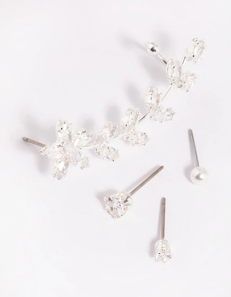 Silver Cubic Zirconia Vine Cuff Earring 4-Pack