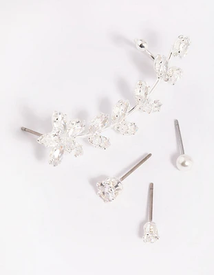 Silver Cubic Zirconia Vine Cuff Earring 4-Pack