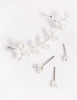 Silver Cubic Zirconia Vine Cuff Earring 4-Pack