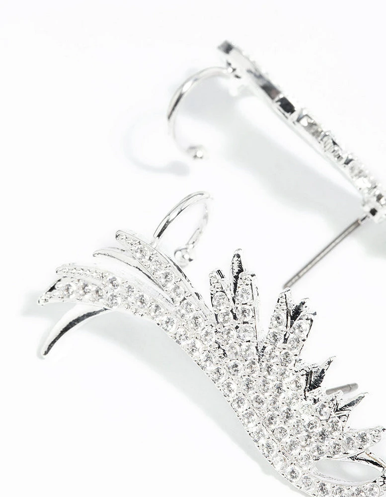 Silver Cubic Zirconia Wing Cuff Earrings