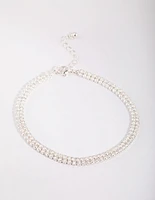 Silver Cubic Zirconia Layered Anklet