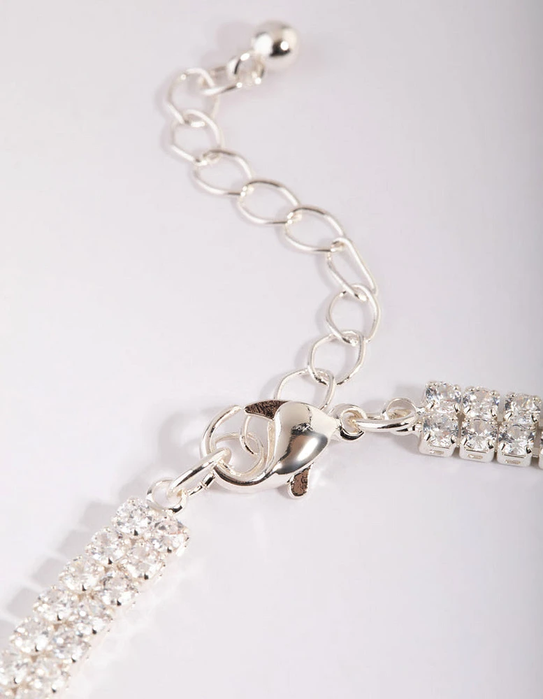 Silver Cubic Zirconia Layered Anklet